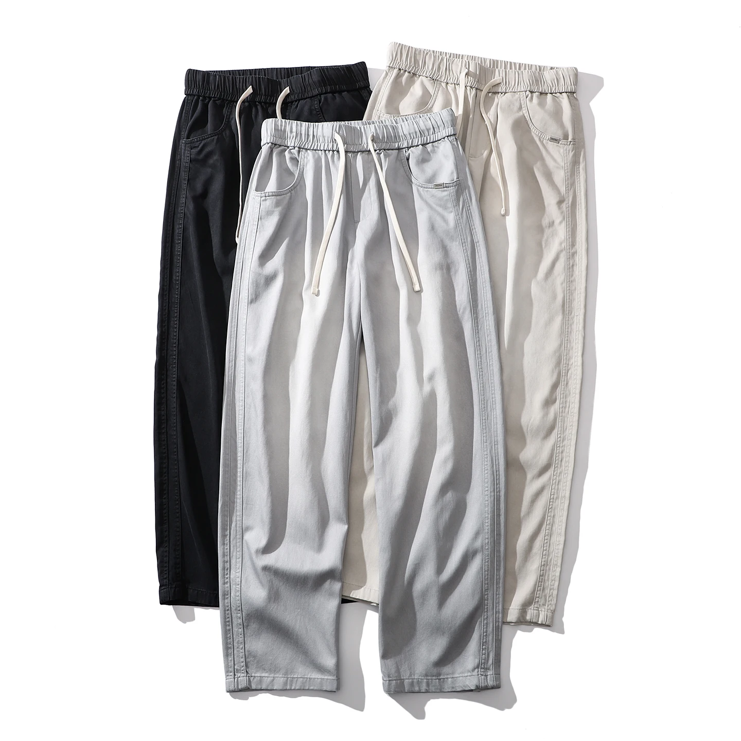 

American Retro Gradient Lyocell Men's Straight Leg Casual Pants Summer Long Trousers Draping Loose Fit Breathable