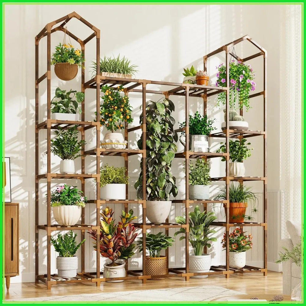 

Tall Wooden Plant Stand for Indoor Outdoor Use, Holds Multiple Pots, Ideal for Garden Balcony Patio