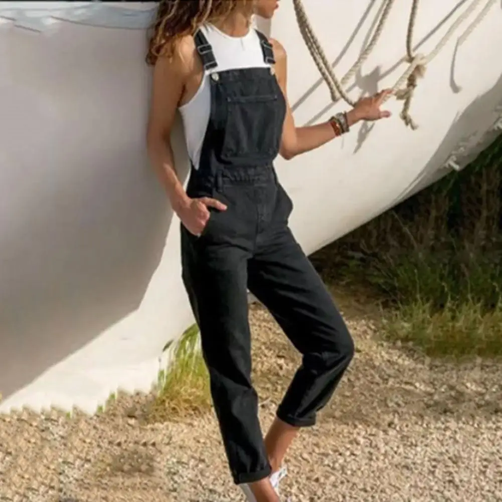 

Suspenders Denim Jumpsuit Denim Overalls with Pockets Stylish Denim Jumpsuit with Adjustable Straps Side for Women