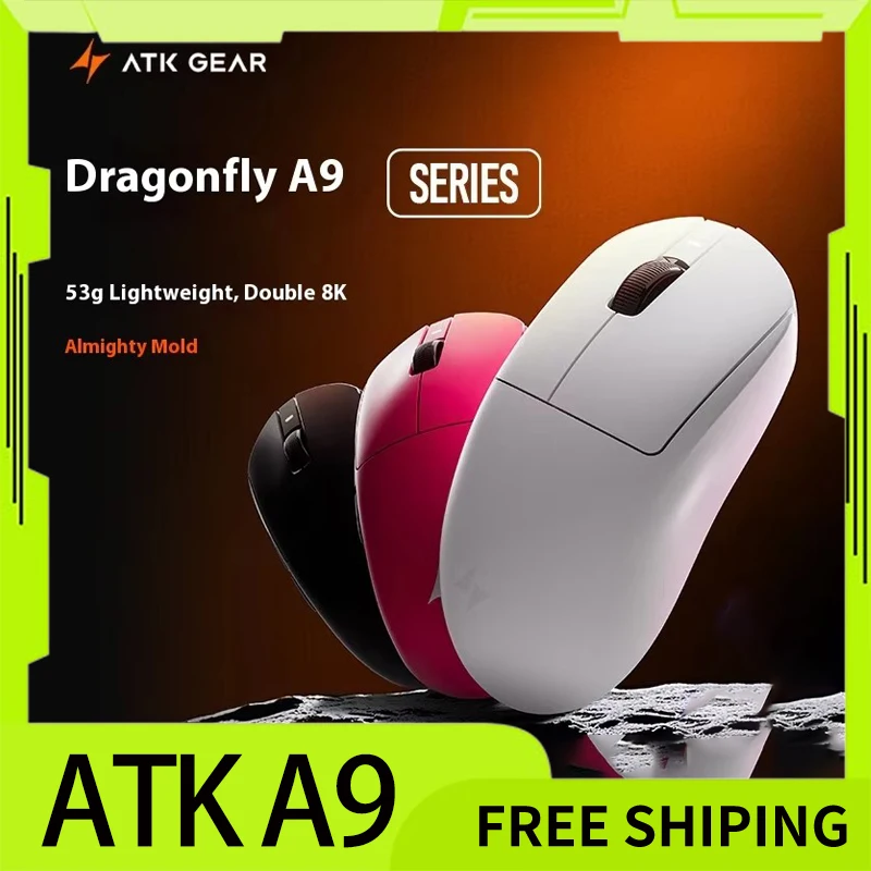 

Мышь Atk A9 Ultra, беспроводная трехрежимная 8k Paw3950, датчик, 53 г, легкая игровая мышь для киберспорта, возле звено для ПК, индивидуальный подарок