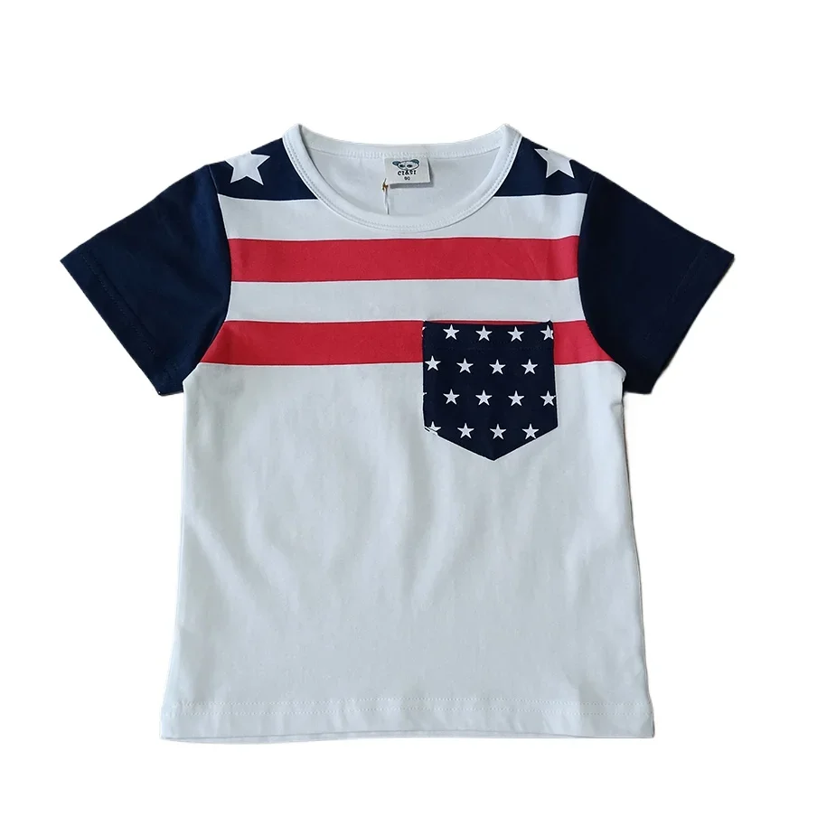 

Children t shirt Star Spangled Bannerstar printing summer short sleeve kids clothes for boys and girls