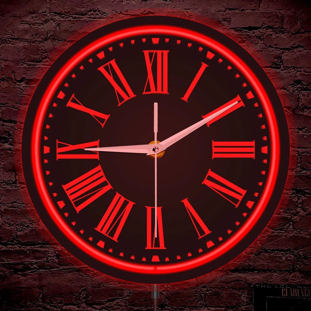 Classic LED Neon Wall Clock with Big Roman Numerals Elegant Office Accessory Vintage Home Decor Glowing Wall Clock Timeless Gift