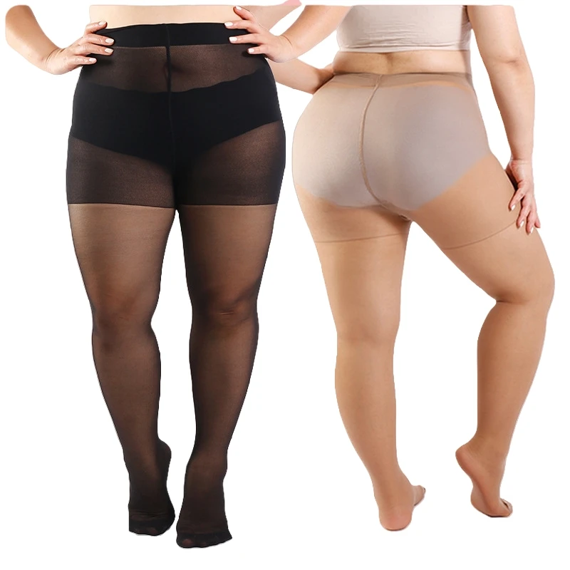 

5 Pairs Women Plus Size 20D Sheer Tights High Waist Nylon Pantyhose Super Elastic 4XL Large Size for Big Ladies 150kg/330lbs