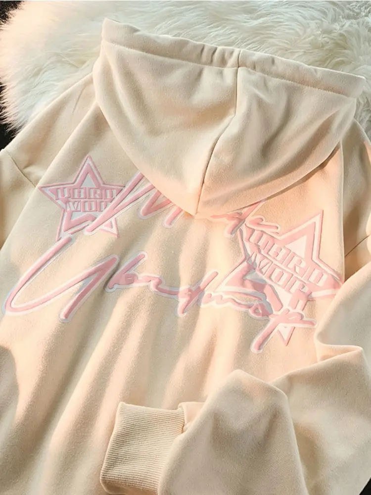 Kpop Hip Hop Sweatshirt Tops Zipper Jackets Coats Clothes Y2K Women Vintage Korean Streetwear Zip Up Star Hoodies Harajuku