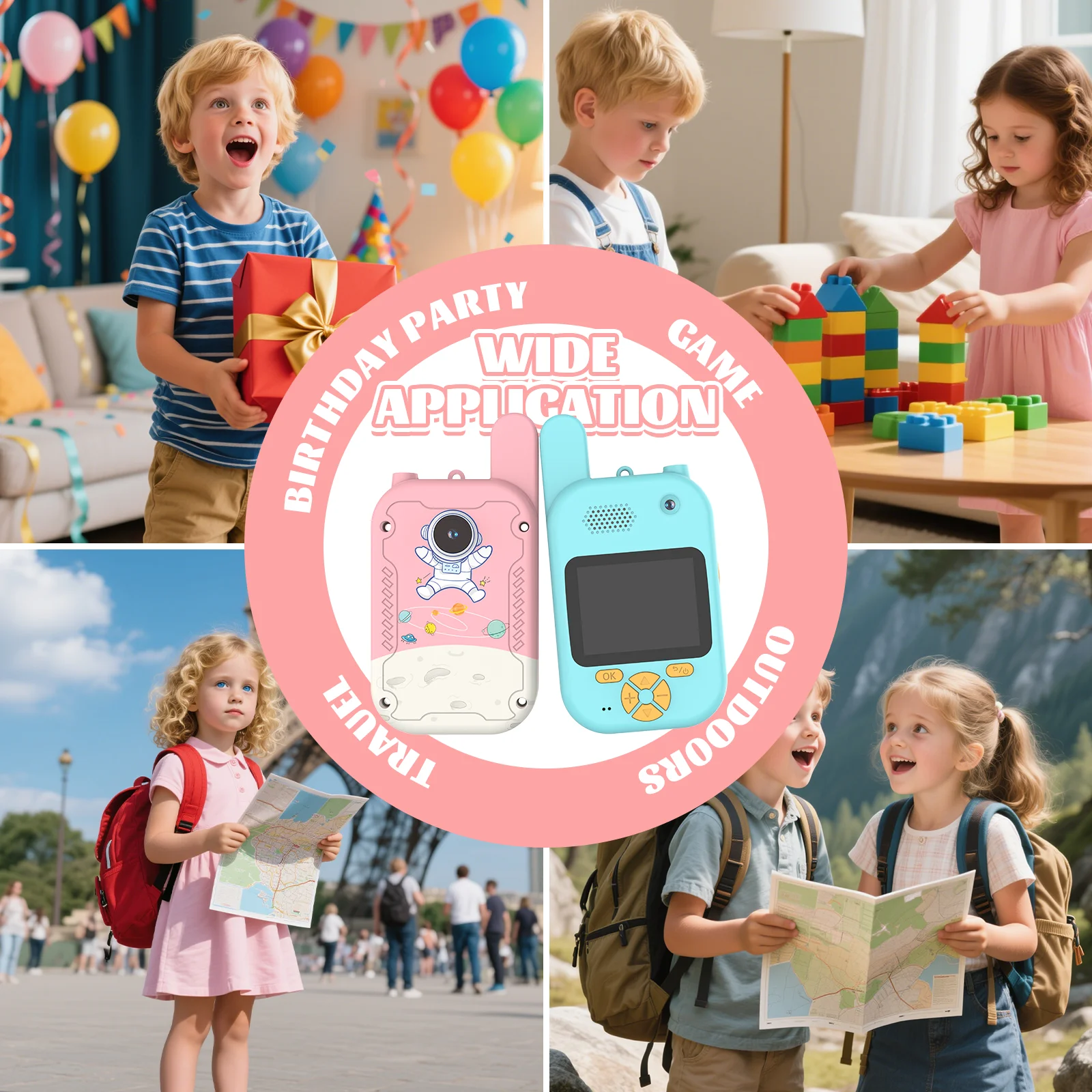 2 Pezzi Walkie Talkie per Bambini con Schermo HD Ricaricabile, Interfono con Un Solo Tocco, Dispositivo di Comunicazione per Bambini, Regalo Tecnologico
