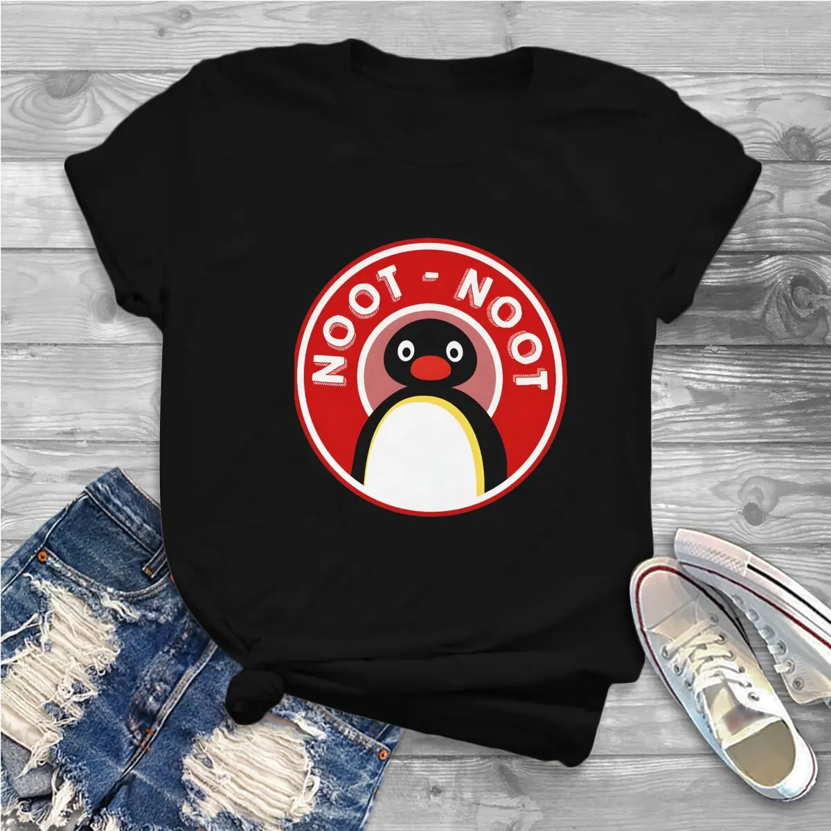 Pingu Polyester TShirts Noot Noot Pingu The Pengouin Red Distinctive Men's T Shirt Hipster