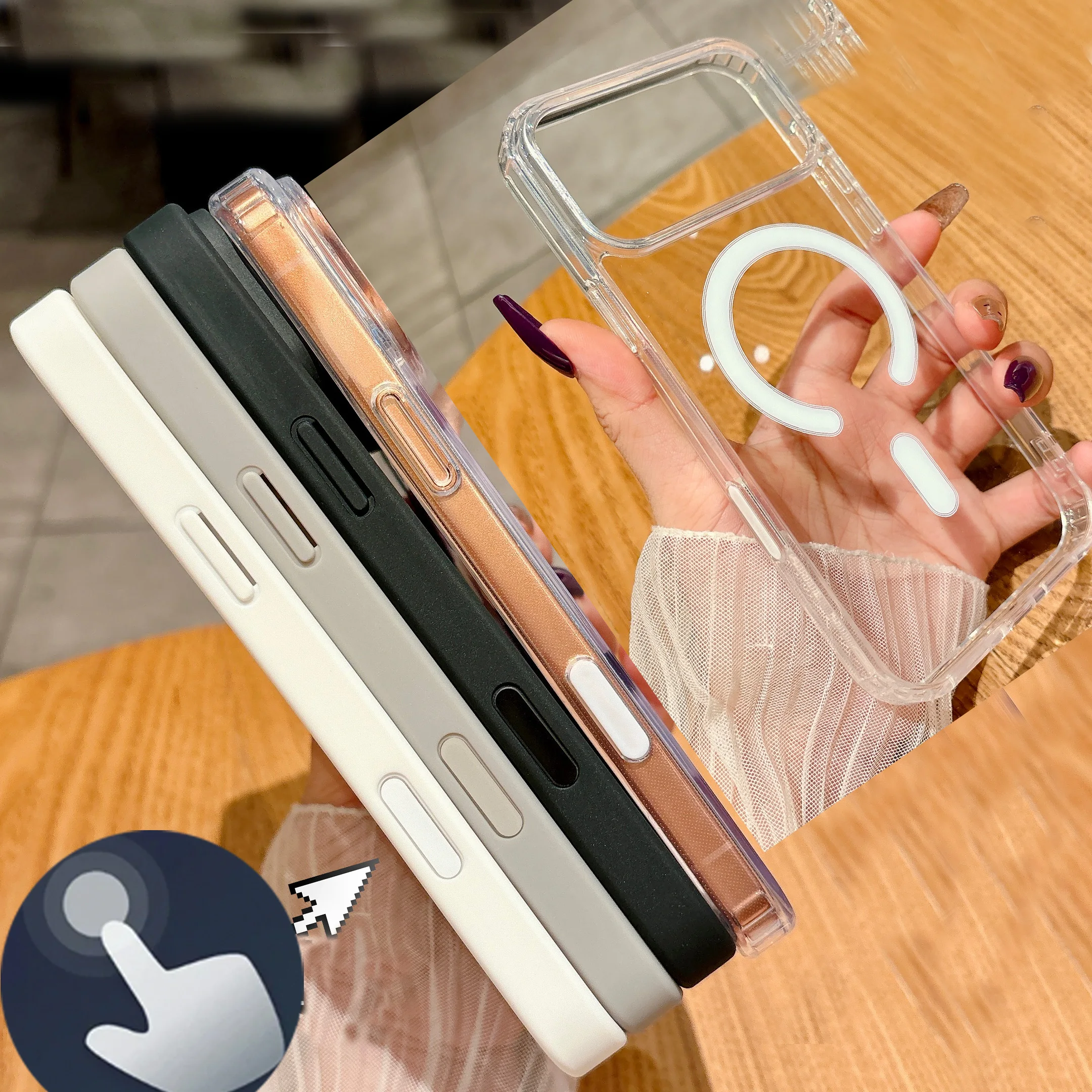 

Прозрачный магнитный чехол для телефона iPhone 17 Pro Max 16 Plus Air с камерой, сенсорная кнопка с искусственным интеллектом, MagSafe, чехол для беспроводной зарядки Funda