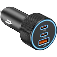 Alloy USB C Car Charger, 3-Port 67W Dual USB-C & USB-A Car Power Adapter PD/QC Fast Charging Cigarette Lighter