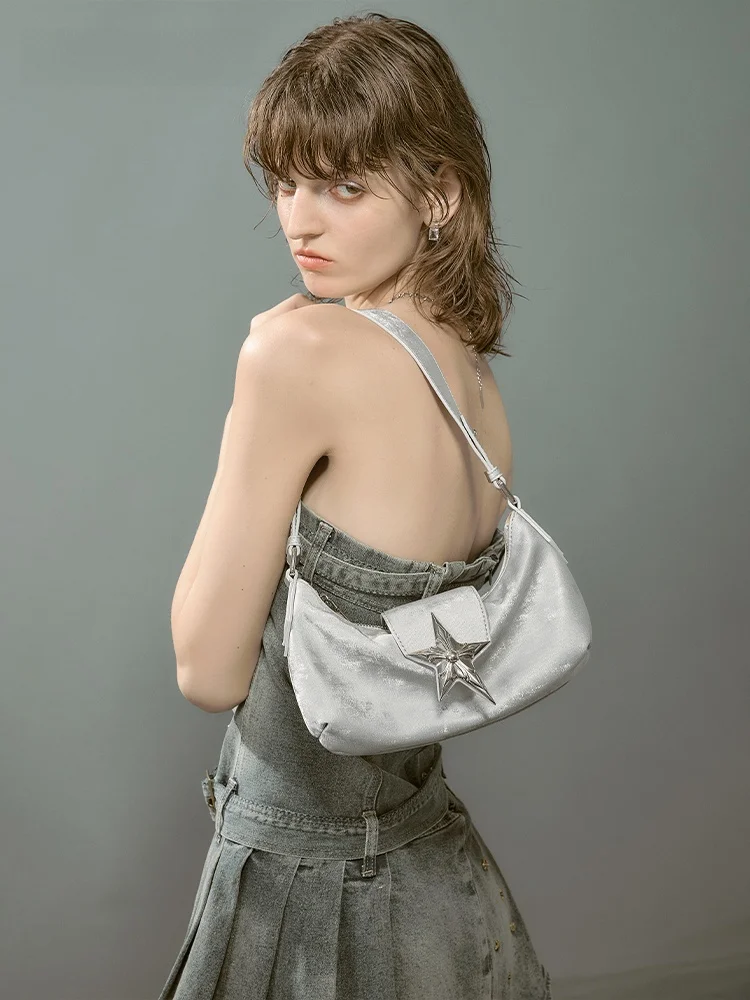 JACD Original Silver Metal Underarm Bag Women's Crossbody Bag Versatile High-End Feel Casual Style Single Shoulder Bag