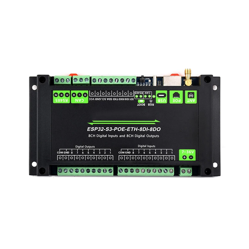 

ESP32-S3 Industrial-Grade Control Board: 8-Channel Digital I/O Controller with Wi-Fi, RS485, and CAN Interfaces