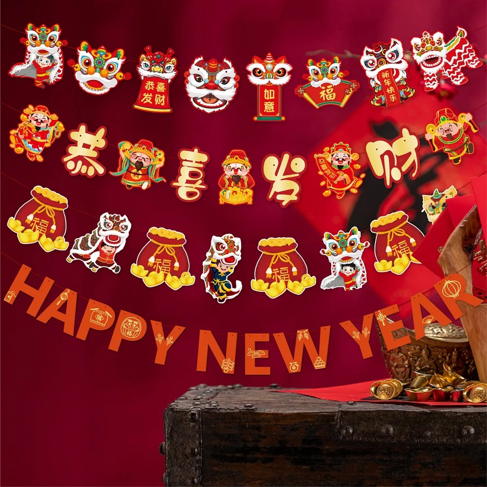 Chinese New Year Banner Fine Cutting Hanging Ornament Party Supplies Decor Novel Year Of The Horse Banner For New Year Parties