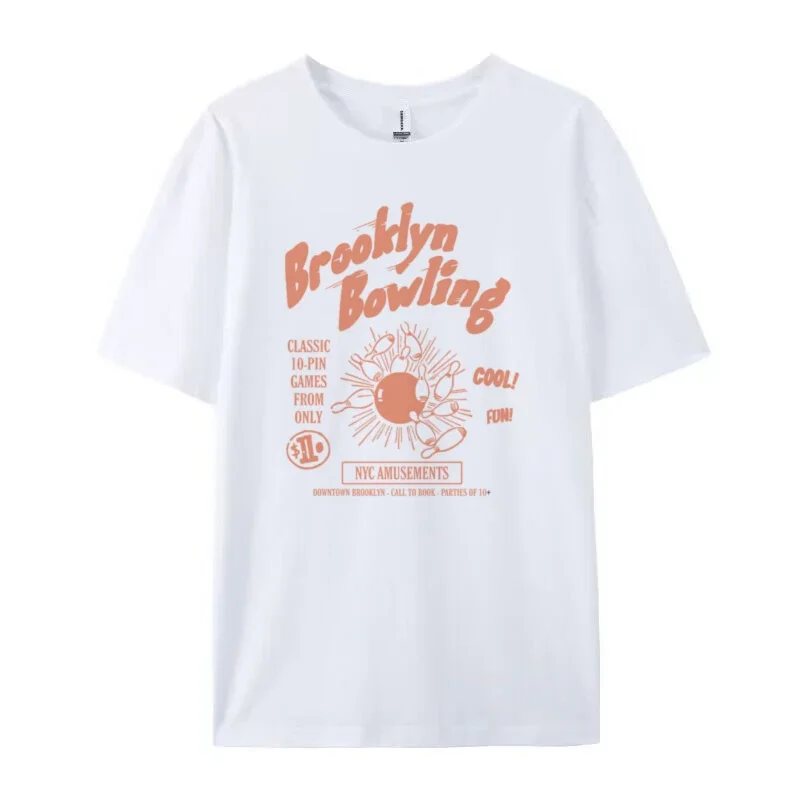 Women 70s Retro Brooklyn Bowling T-Shirt Cute Funny Bowling Lover T Shirt Old School Graphic Tees Unisex Vintage Summer Tops