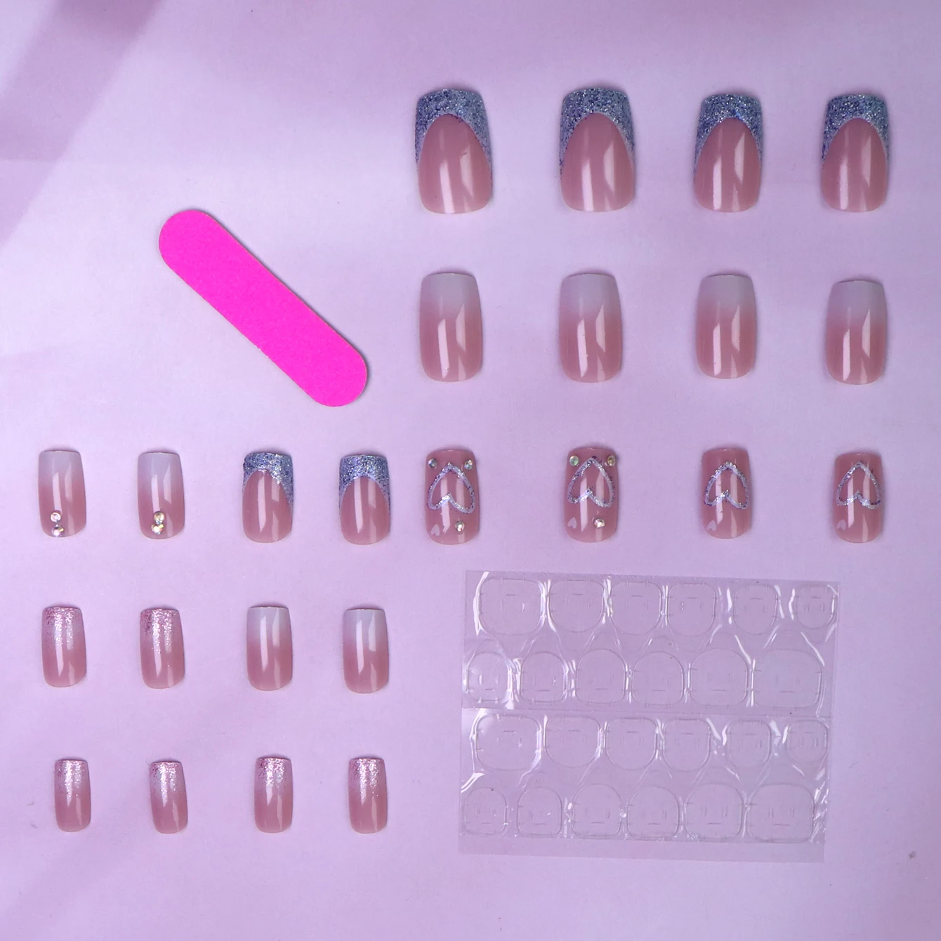 24 PCs Short French Gradient Love Nails with 1 Jelly Gel and 1 Nail File-For Girl Mother Women Gift image 4