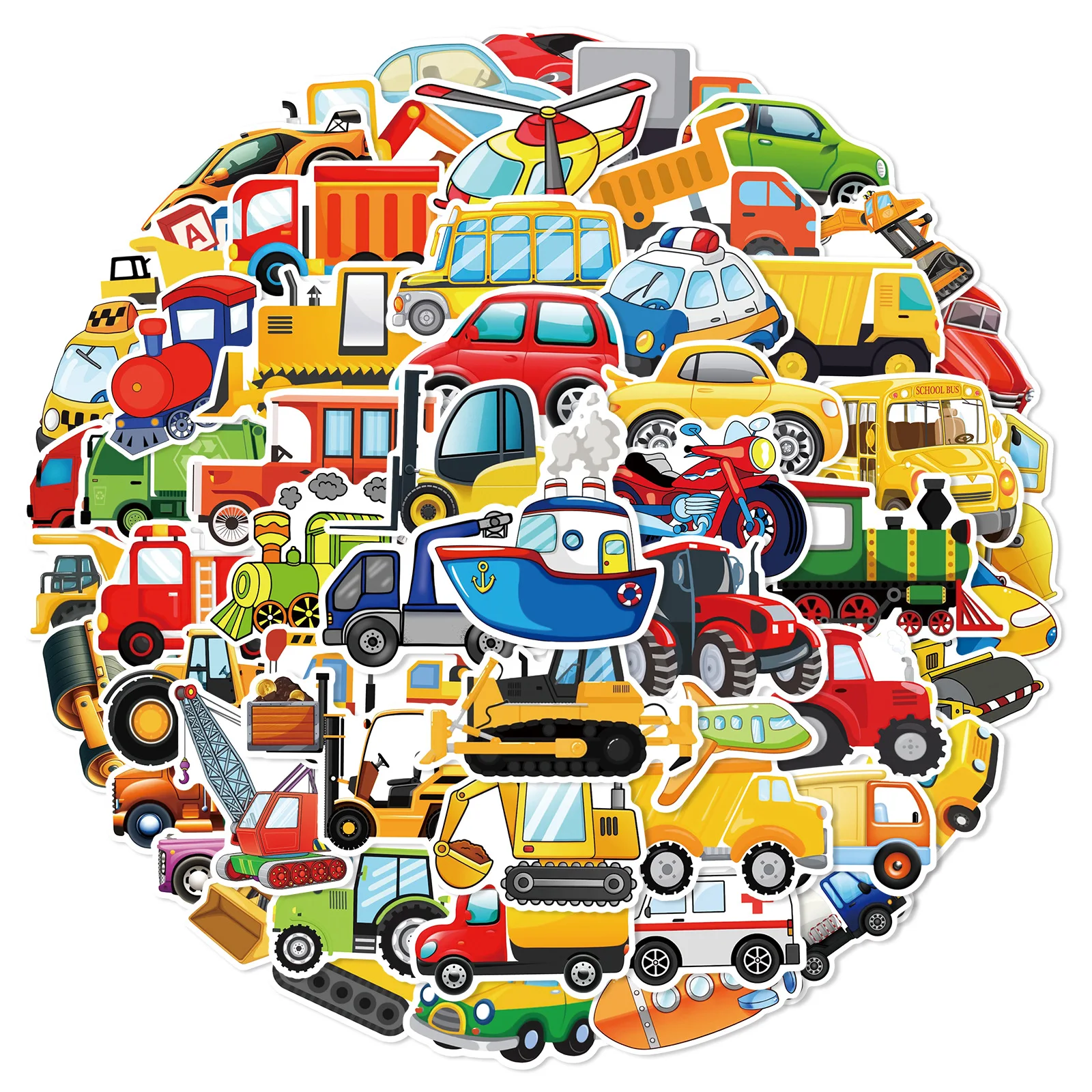 60Pcs Cartoon Engineering Vehicle Transportation Stickers Kids Scrapbook Helmet Adhesive Decoration Waterproof Creative Stickers