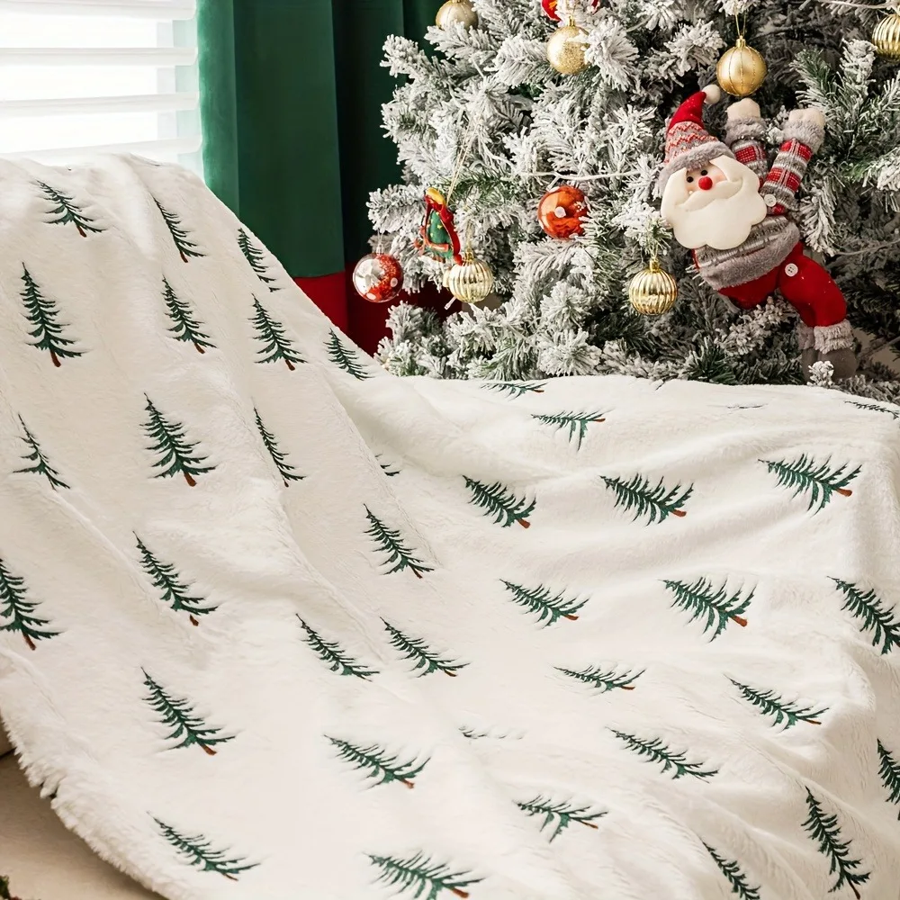 Soft Christmas Tree Print Plush Blanket Cozy Warm Throw Machine Washable Perfect for Camping And Naps