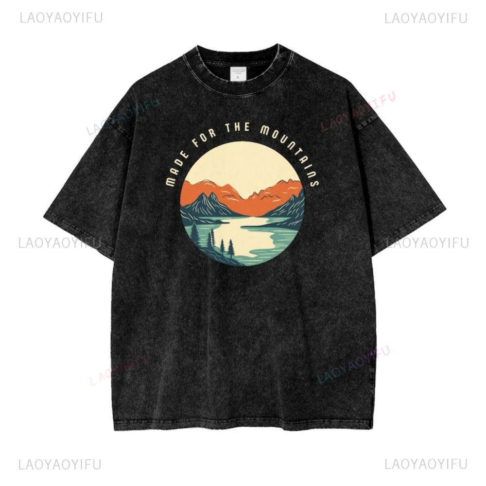 Vintage Made for The Mountains Lovers Tshirt Woman Man Summer Fashion Casual Washed Cotton Graphic T Shirts Retro Streetwear
