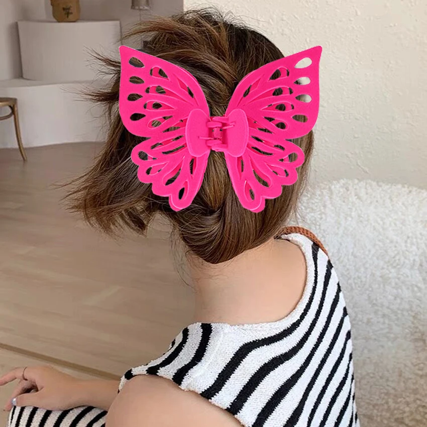 Large Butterfly Hair Clips For Girl Hollow Out Fashion Shark Clip Flocking Barrette Claw Clip Women Hair Accessories Accessory