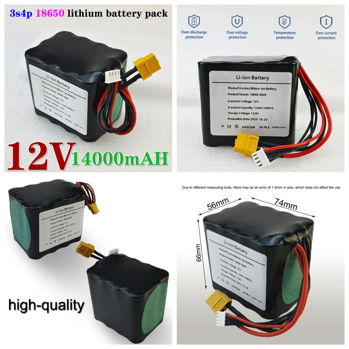 

12V 14000mAh Battery Pack For Various RC Airplane Drone Quadrotor 18650 3S4P Rechargeable Li-ion Battery Pack