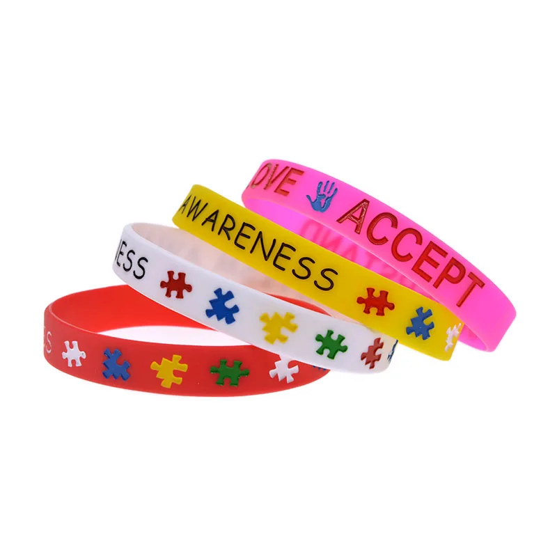 50 Pcs AUTISM AWARENESS Silicone Bracelet LOVE ACCEPT UNDERSTAND Inspirational Rubber Wristband