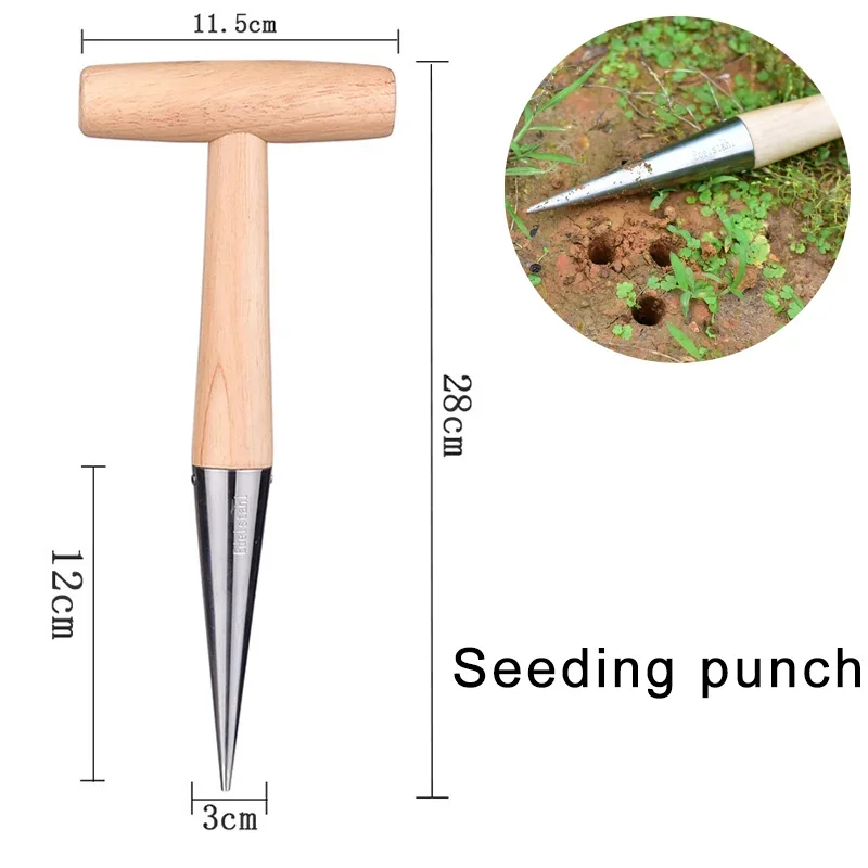 Practical Tools Garden Migration Loosen Soil Accessory Durable Plant Stainless Steel Sow Dibber Hole Punch Wood Handle