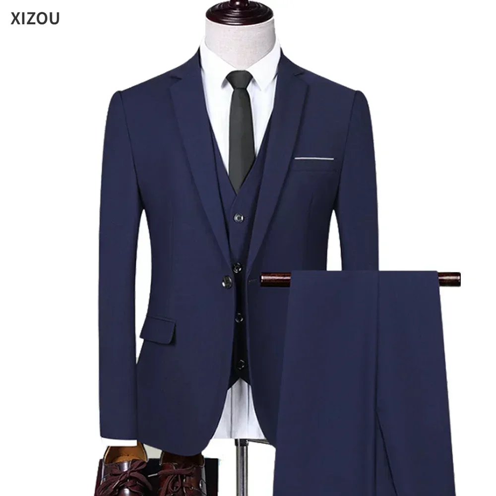 Men Suit Blazers For Wedding 3 Pieces 2 Sets Elegant Luxury Business Vest Pants Coats 2024 Formal Jackets Korean