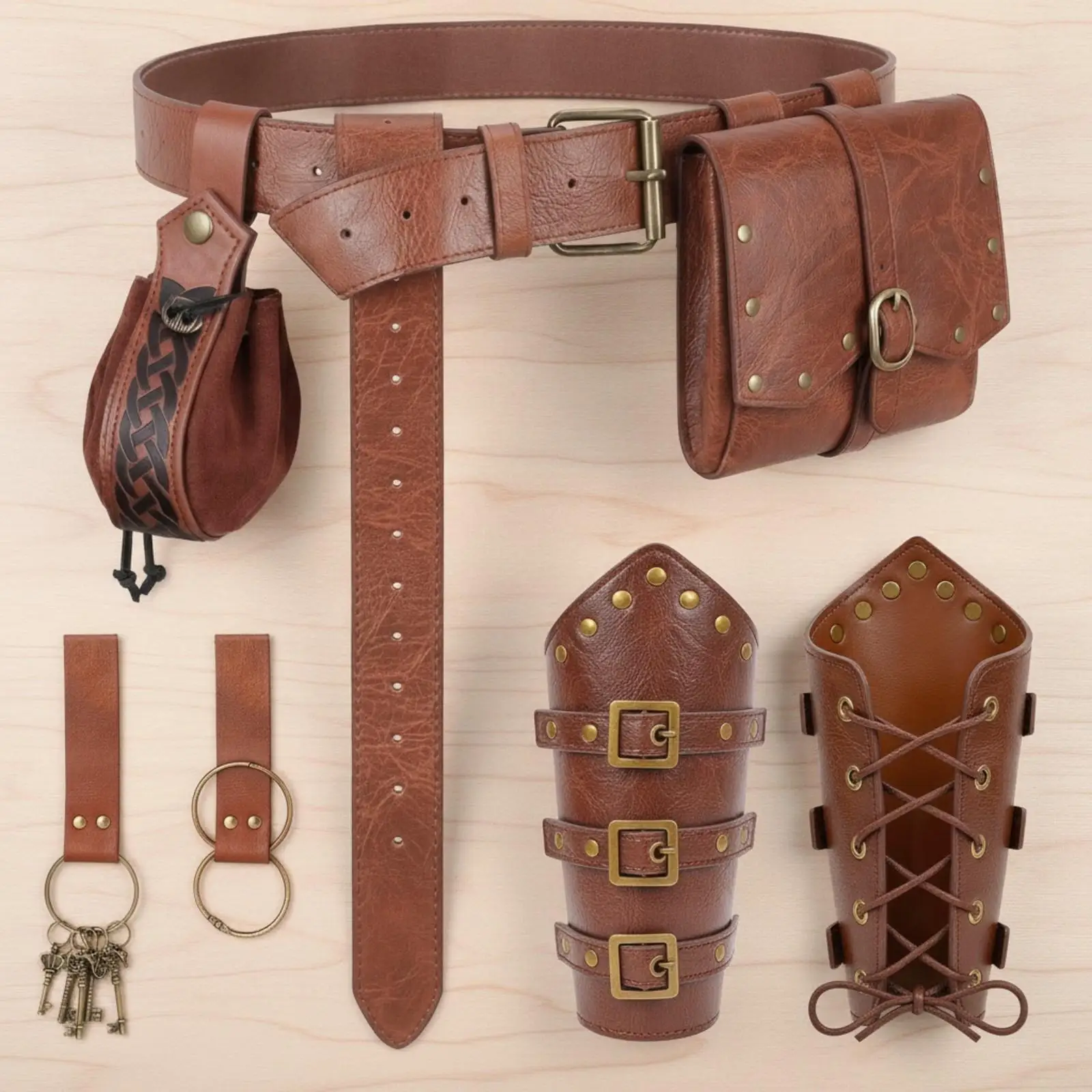 Vintage Steampunk Waist Pouch Belt for Stage Costume Accessories PU Leather Utility Waist Bag with Metal Buckle Rivets