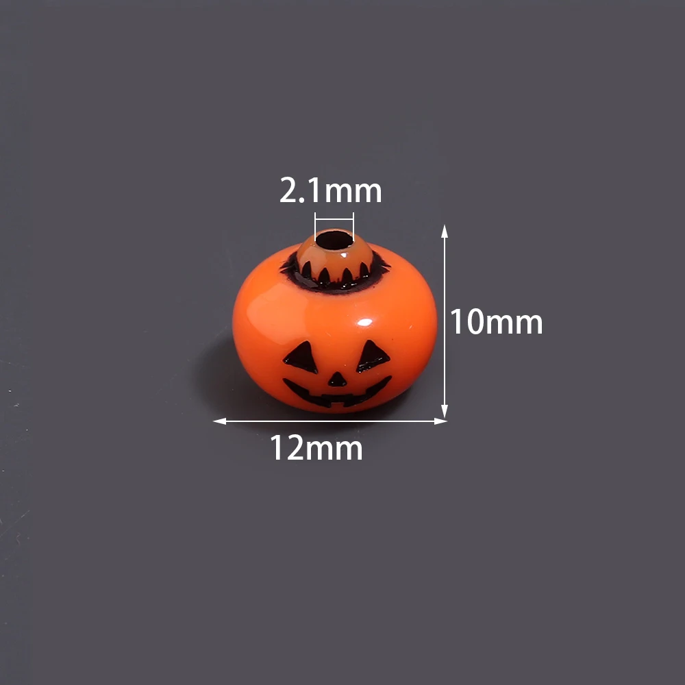 50-100Pcs 12mm Halloween Devil Pumpkin Beads Acrylic Printed Beads For DIY Keychain Bracelets Phone Chain Pen Beads Accessories