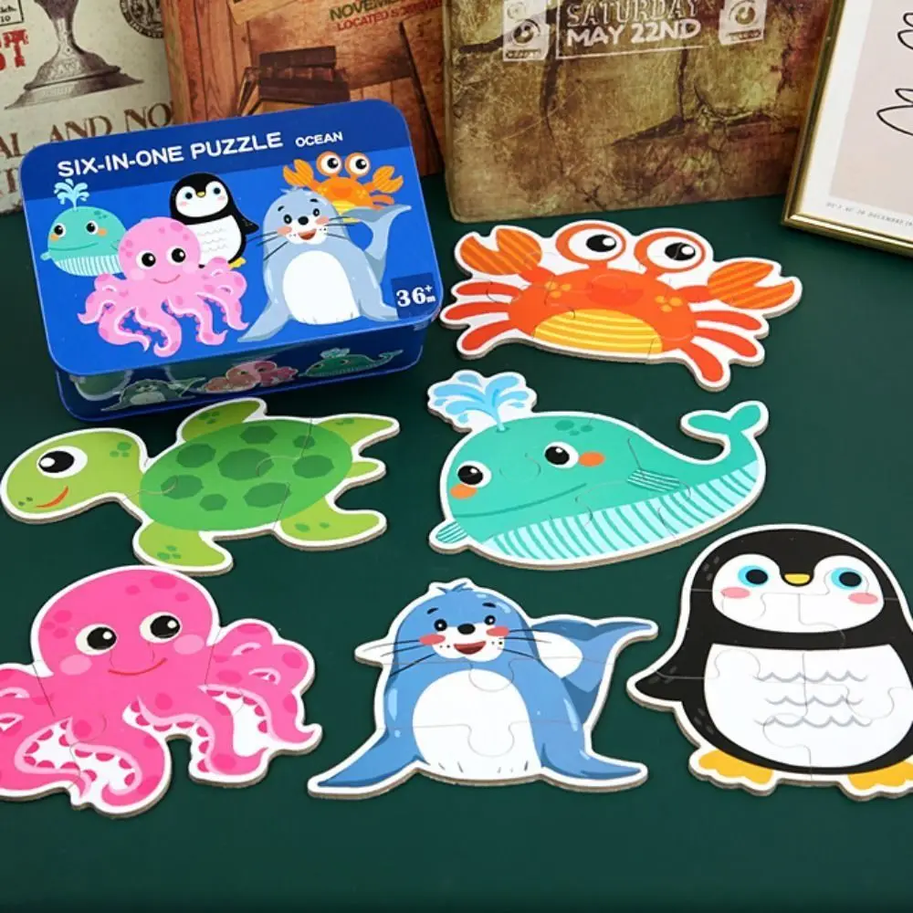 

Interesting Dinosaur Cartoon Animal Jigsaw Montessori Educational 3D Wooden Puzzle Colorful Car Baby Wooden Toys Family Playing