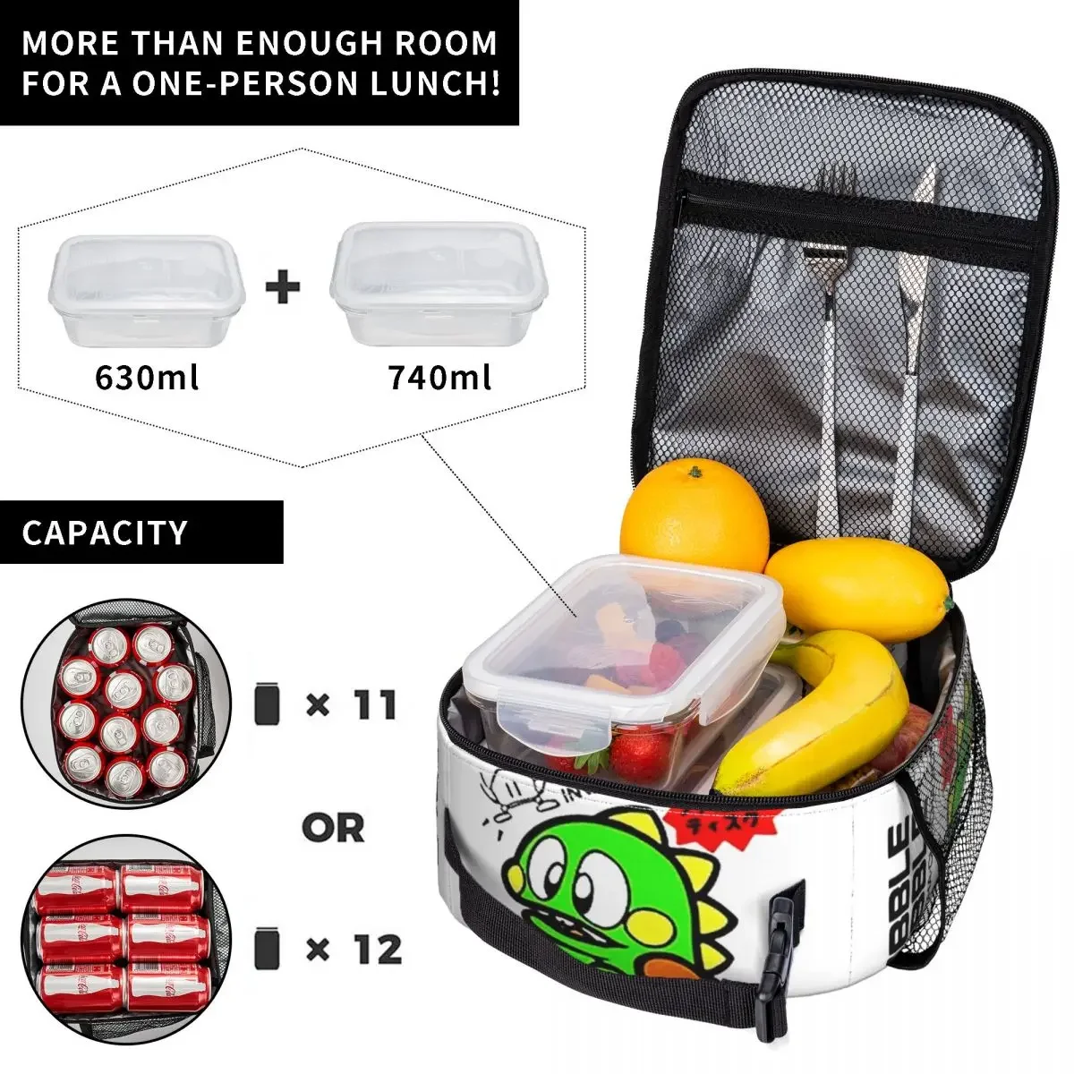 Bubbles Bobble Japanese FC Game Console Thermal Insulated Lunch Bag Women Resuable Lunch Container Children Storage Food Box