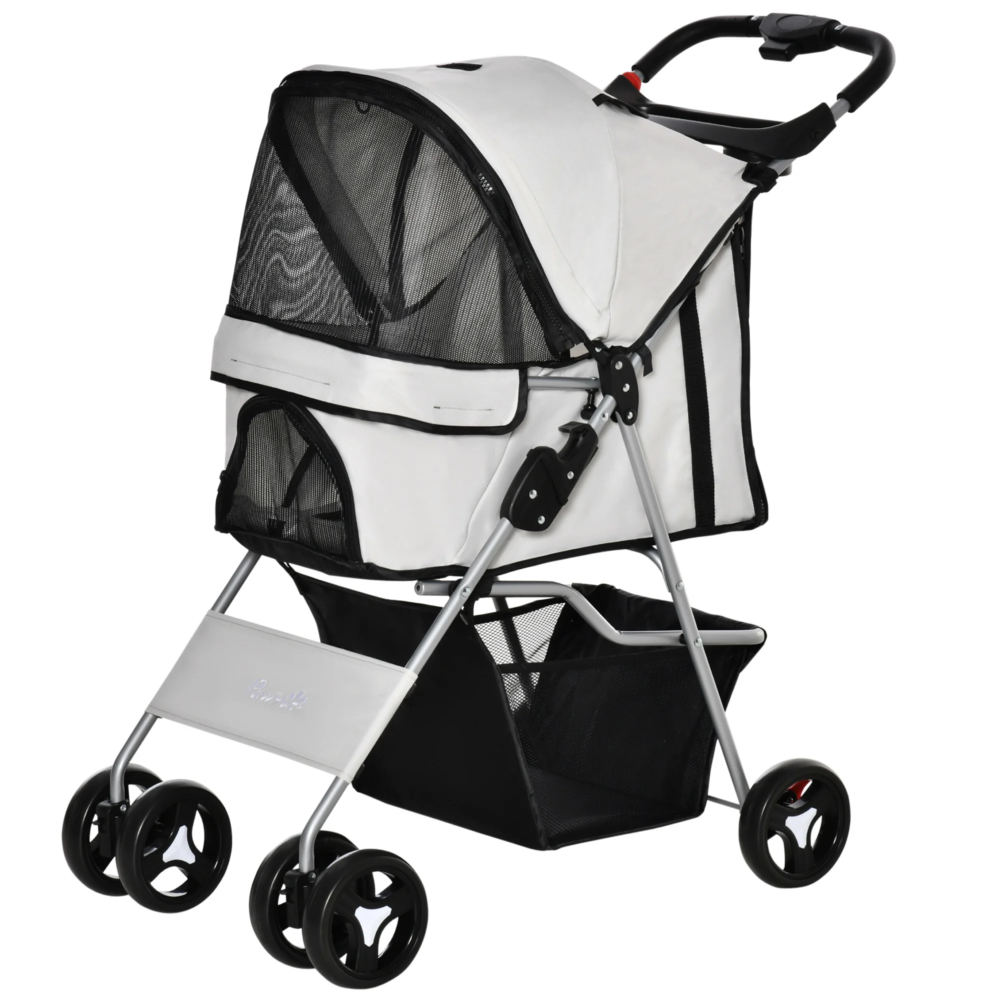 Pawhut Kinderwagen Opvouwbare Luifel Verstelbare Oxford Stof 75X46X94 Cm Grijs