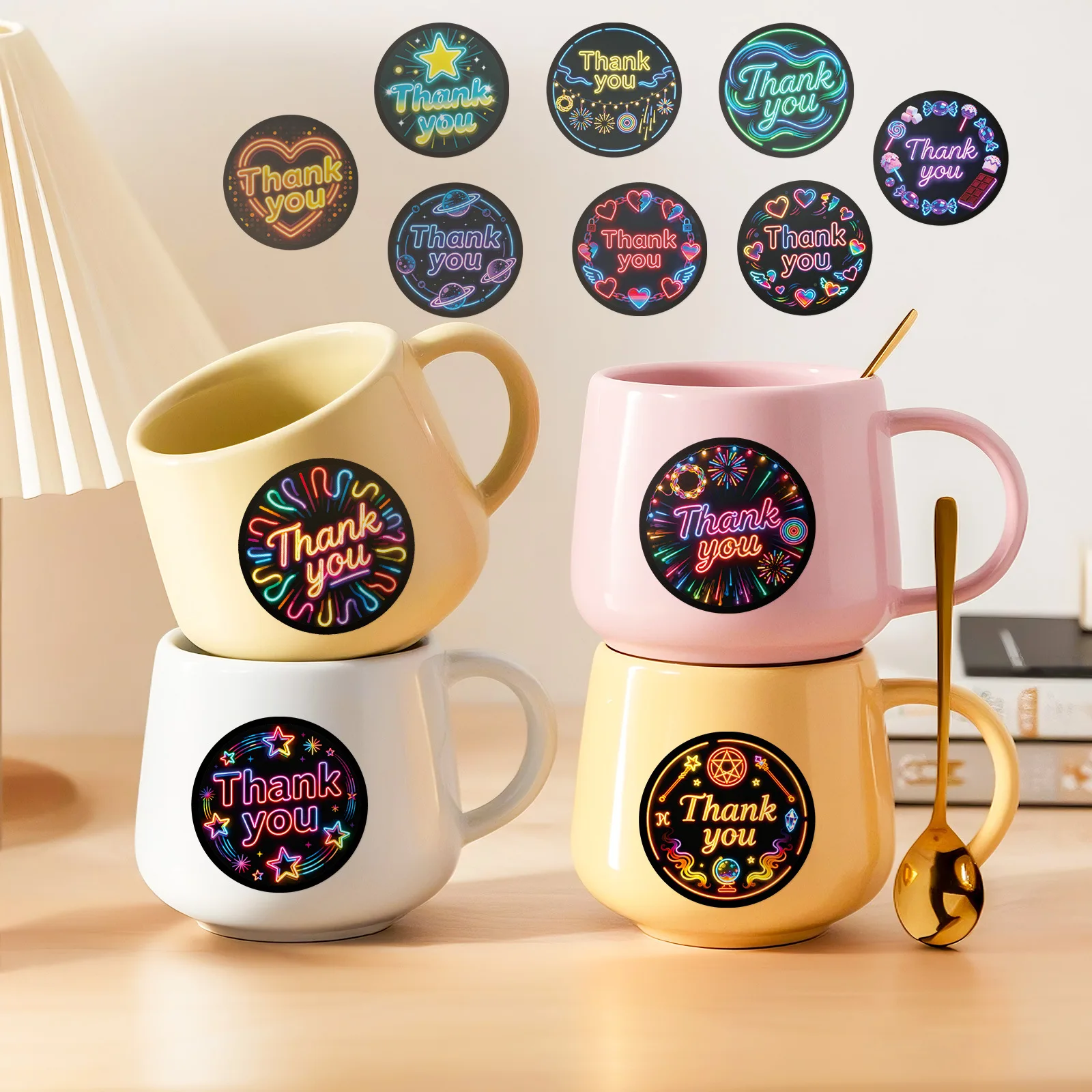 10/56 قطعة جديد شكرا لك ملصقات الكرتون النيون نمط الكتابة على الجدران الإبداع الديكور DIY بها بنفسك اللعب الثلاجة المحمول الغيتار سيارة الدراجة الشارات