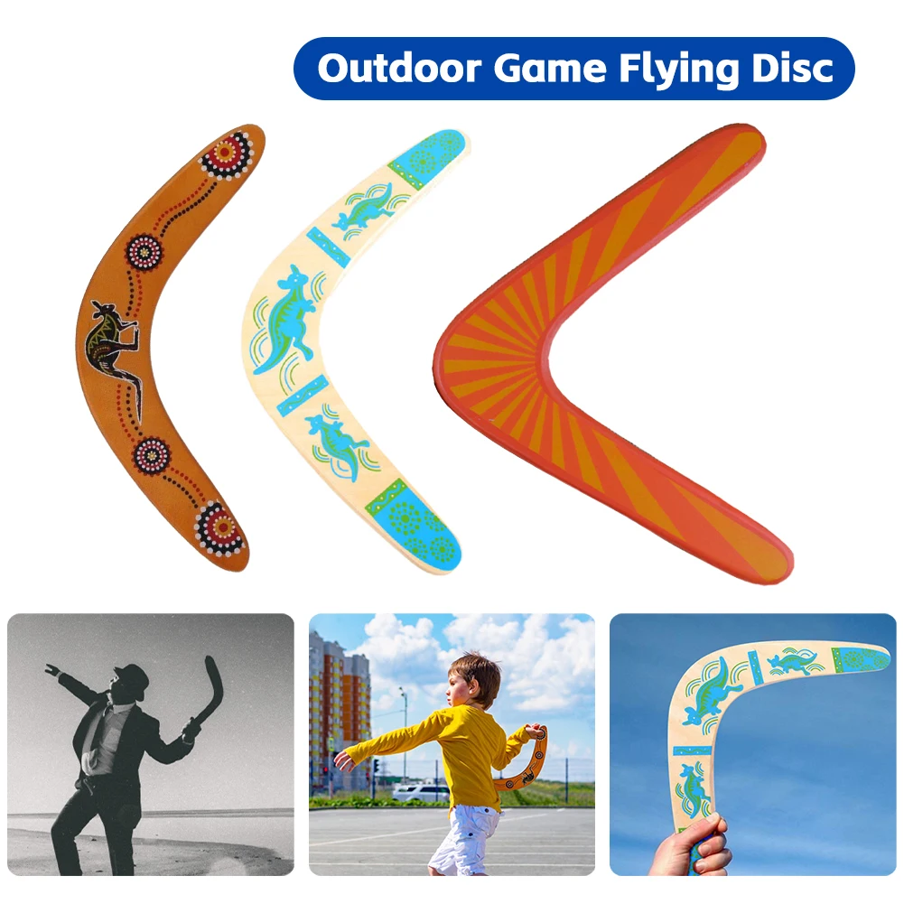 Wooden Boomerang Sports Throwback V Shaped Boomerang Flying Disc Throw Outdoor Game Toys for Kids Adult Interactive Playing Prop