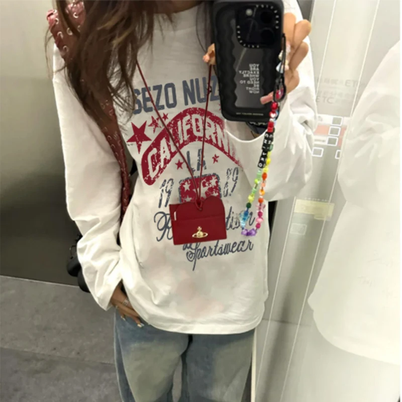 

Oversize American Letter Printing Autumn Long-sleeved Women T-shirt Fashion Loose Base Shirt for Women Street Oversize Clothing