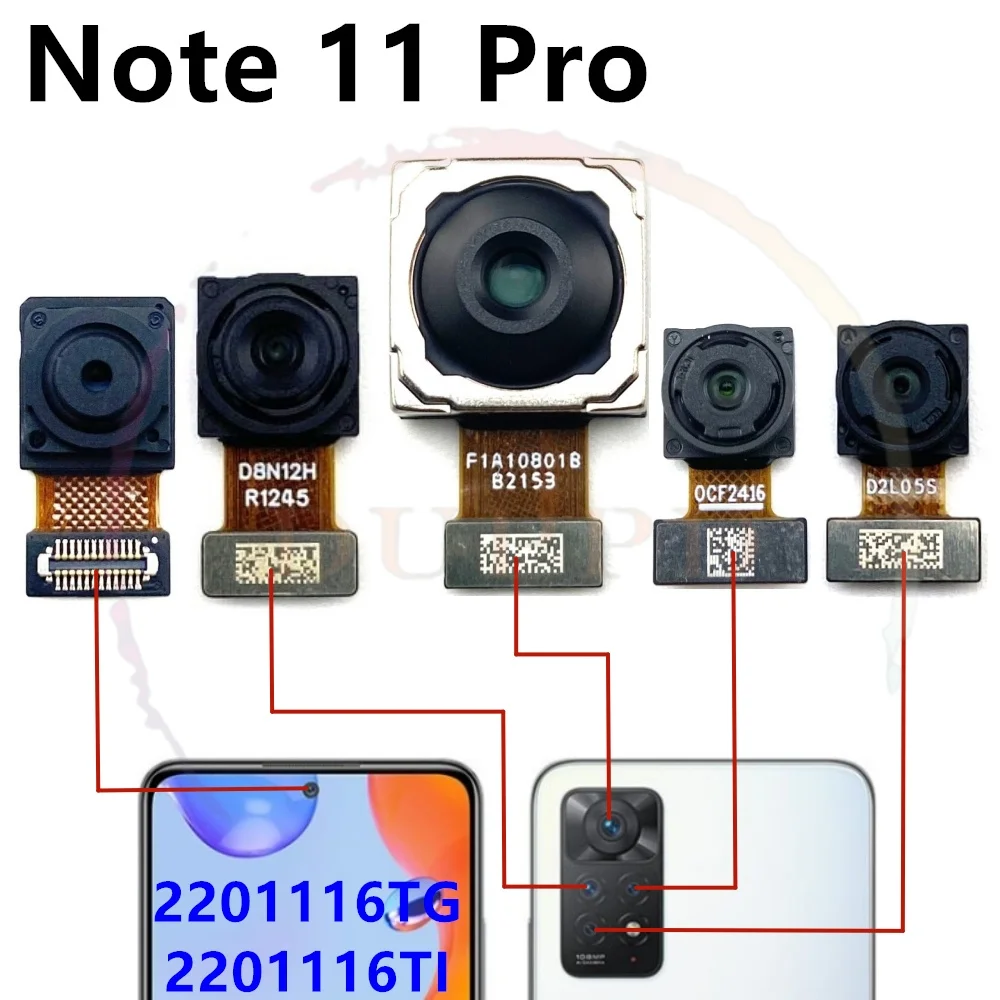 Original For Xiaomi Redmi Note 11 Pro+ 5G Rear Back Facing Camera Wide+Depth+Macro Selfie Samll Front Camera Flex Cable Part