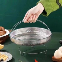 Stainless steel steaming tray household steamer kitchen drain basket for washing fruits and vegetables strainer with portable