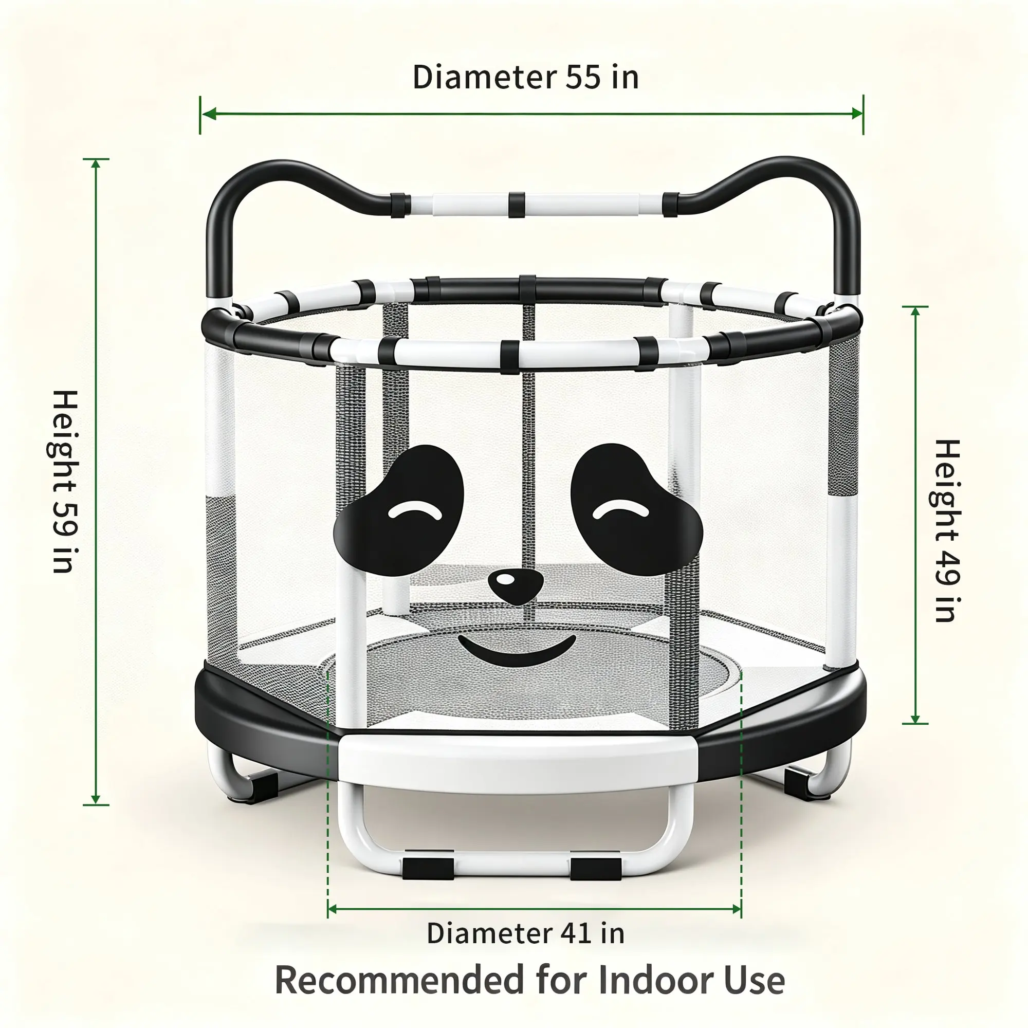 Techsport 140cm Trampoline with Safety Enclosure Net, Panda Style Indoor Home Trampoline , Full‑steel Frame Silent Anti‑rollover Exercise Jumping Bed