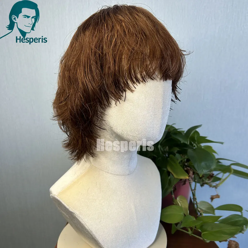 

Hesperis Natural Wave Светло-коричневые полные кружевные мужские парики с челкой Бесклеевые человеческие волосы Цвет слоя коротких кружевных париков для мужчин