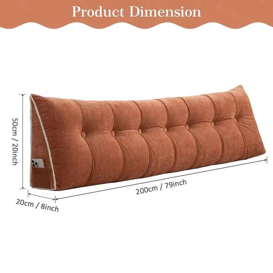 Chenille Tufted Headboard Wedge Pillow Backrest Pillow With Side Pocket Bed Reading Pillow Cushion Twin Queen King With Removabl