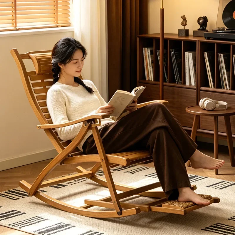 Rocking Chair Folding Chair Lunch Break Adult Balcony Household Leisure Lazy Happy Chair Living Room Sitting and Reclining
