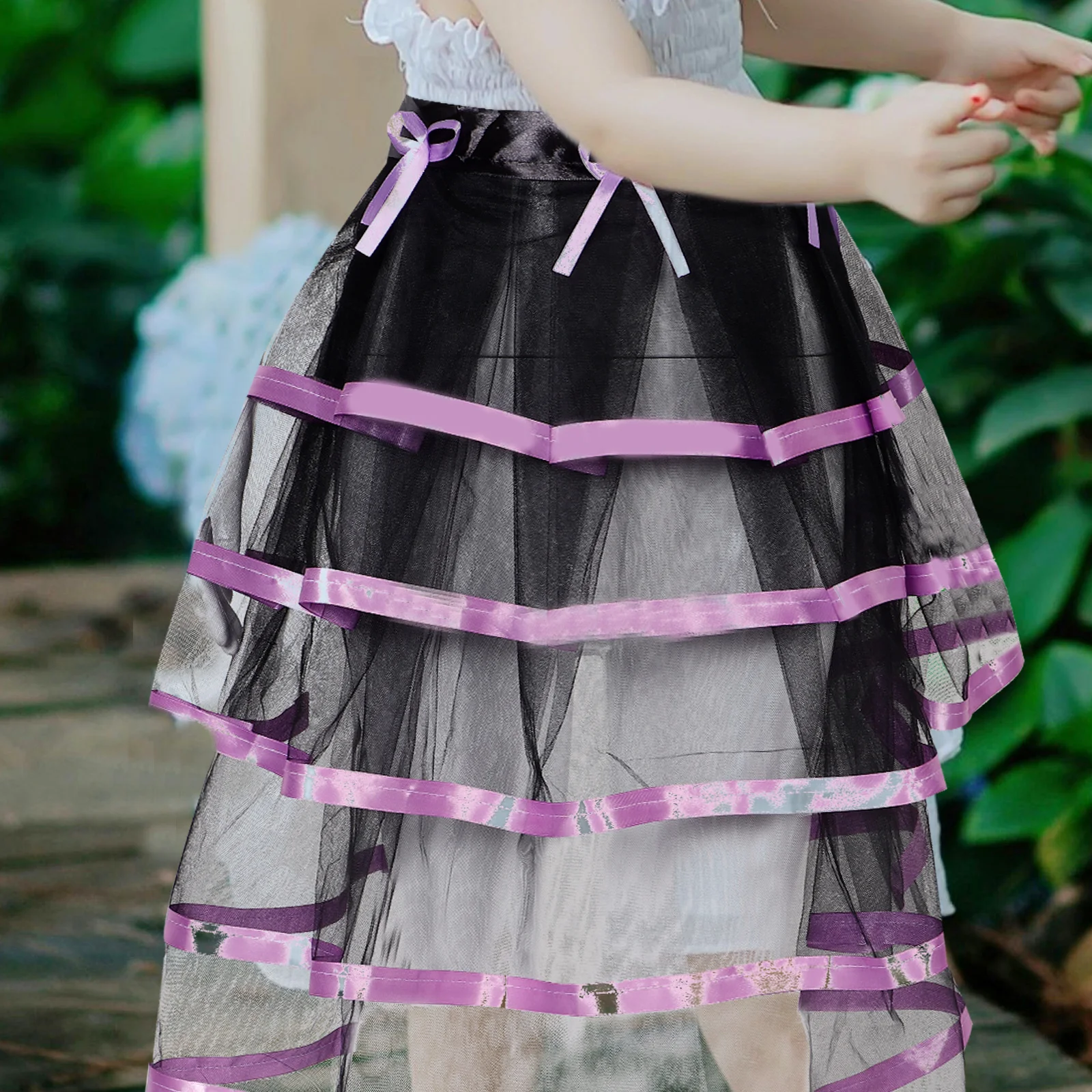 

Adjustable Waist Tie-on Tutu Skirt Sweet Color Half Tulle Skirt for Dance Party Performance Polyester Costume Dress