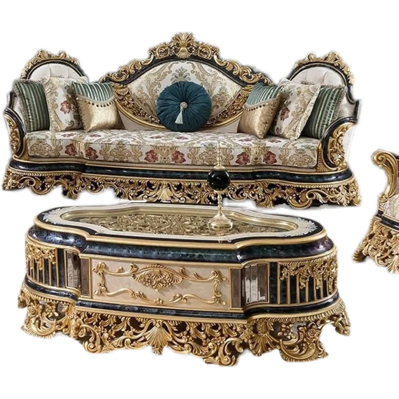 

Европейский диван из цельного дерева, роскошный тканевый дизайн, французский придворный журнальный столик