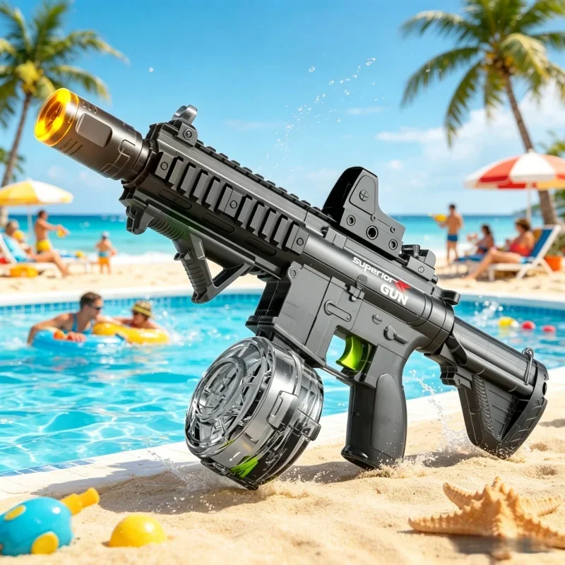 Simulierte Feuer- und Rückstoß-Wasserpistole für Kinder mit LED-Licht, Blinkfunktion und automatischer Wasserspritzfunktion sowie Raucheffekt