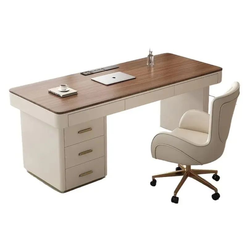 Italian minimalist solid wood desk study computer table and chair combination light luxury modern writing desk medical beauty