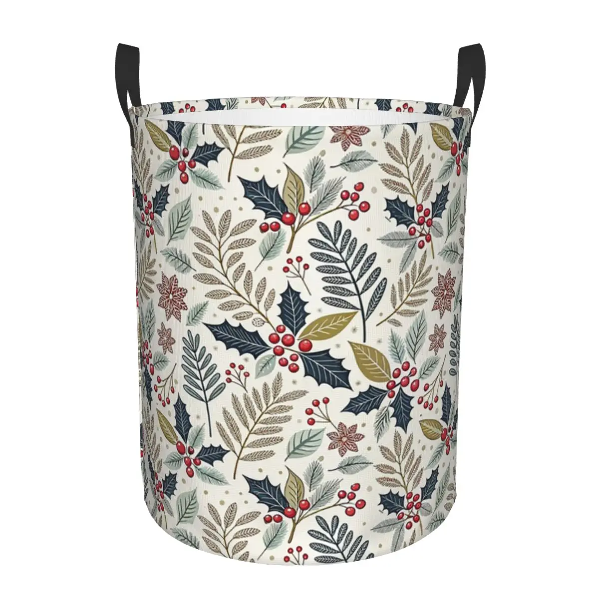 Cestas para la ropa sucia folclórica de Navidad nórdica de bayas de Holly, cesta de almacenamiento plegable grande impermeable para ropa, juguetes y artículos diversos