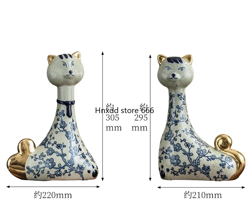 Blue and white porcelain cat high temperature ceramic decorative ornament