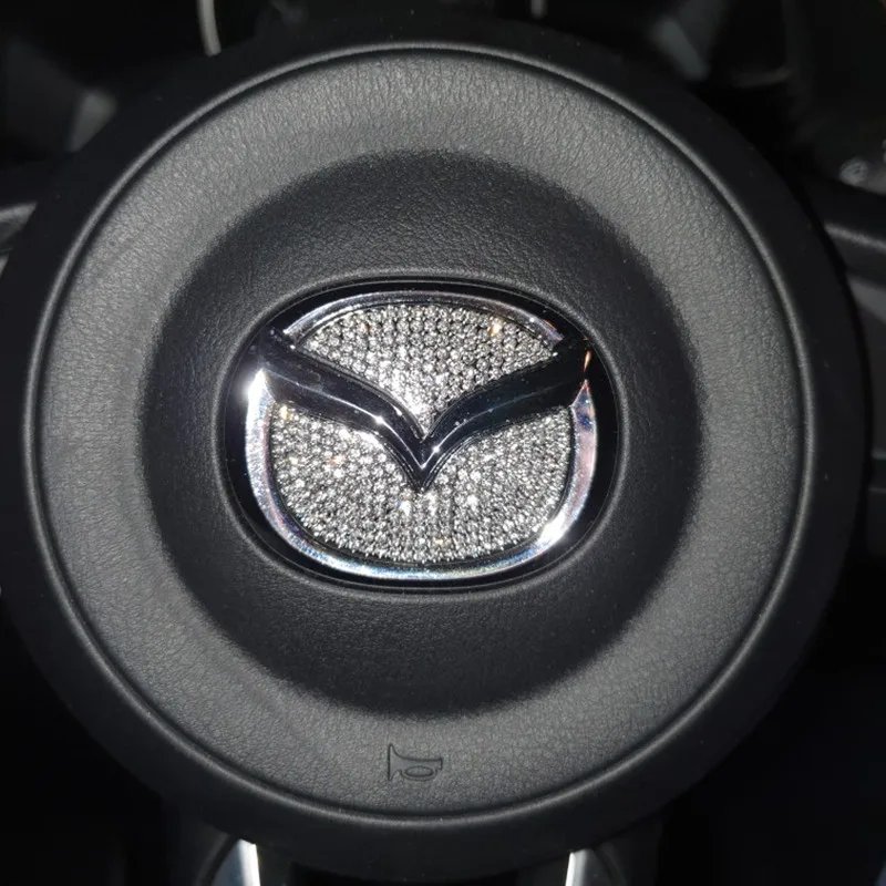 Car Steering Wheel Logo Diamond Decoration Cover Sticker For Mazda 2 3 5 6 Axela Atenza Allegro CX3 CX5 CX7 CX9 CX30 Accessories