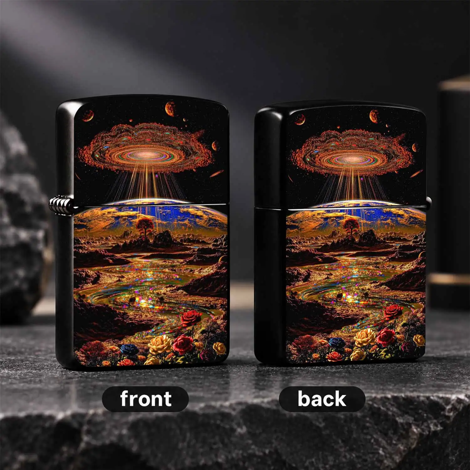 Psychedelic Cosmic Lighter Full-Scenario Compatible Vibrant Nebula Alien Flower Landscape Art Print Creative Exotic Starry Sky Pattern Portable Stylish Accessory Ideal For Daily Use Gifting Collecting Party Outdoor And Casual Occasions A Hu