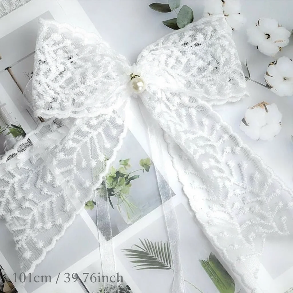 2Pcs  Minimalist White Bow Curtain Ropes with Pearls – Multi-Use Ties for Sheer/Voile Curtains