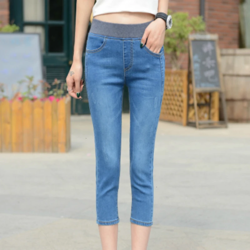 Denim Capri Stretch Skinny Jeans Woman High Waist Jeans Women Casual Calf-Length Pencil Denim Pants Women's Summer Breeches