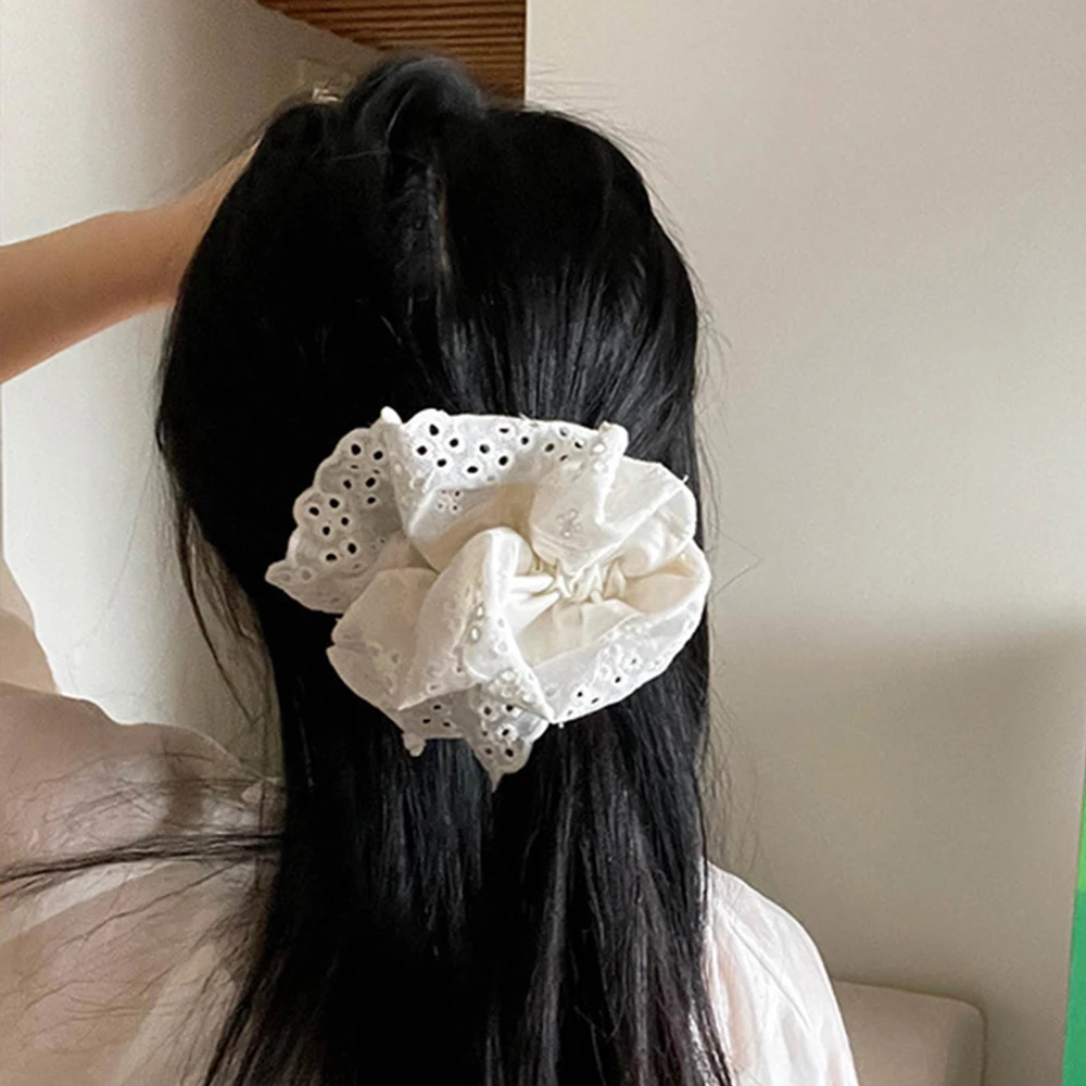 Big Flower Lolita Lace Scrunchies, 4 camadas, extragrandes, francês cabelo corda, laços, cabelo acessórios, rabo de cavalo titular, anel Ins